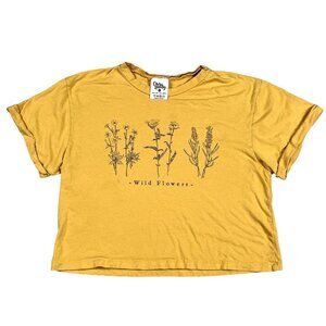 Dirtee Laundry Wildflowers Mustard Yellow Womens T-Shirt Size Large